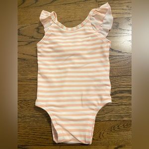 NWOT Hanna Andersson Pink & White Striped Ruffle Bathing Suit Sz 3-6mo